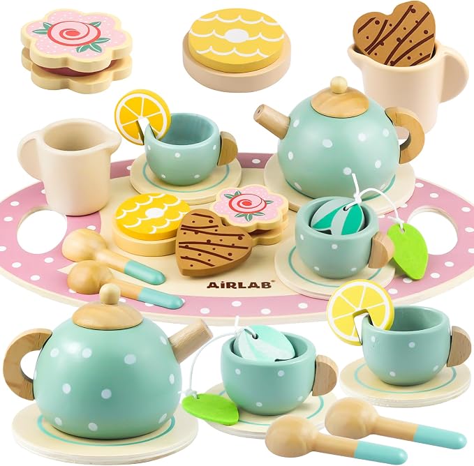 Wooden Tea Set for Little Girls Play Food Pretend Play for 3 4 5 Years Old | by AirlabStudio