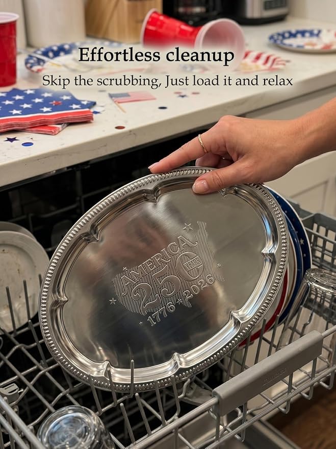 4 Pack 250th Anniversary USA Oval Silver Serving Trays - Image 6