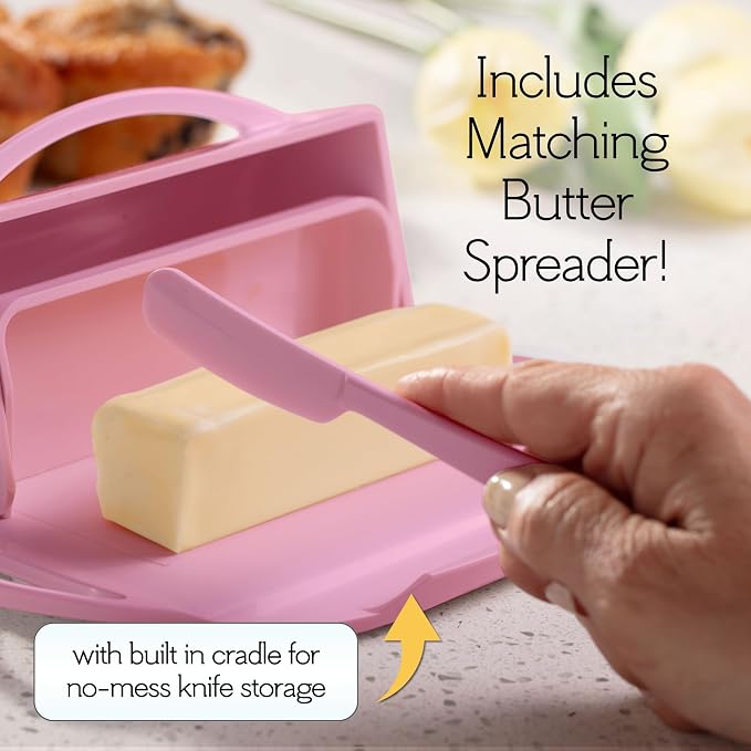 Flip Top Butter Dish with Attached Lid & Matching Knife, 2 Pack - Image 3