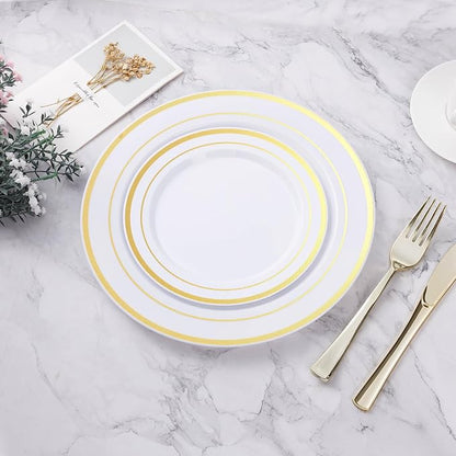 BESTVIP 100Pcs Gold Plastic Plates, 10.25 Inch Disposable Dinner Plates | Heavy - Image 5