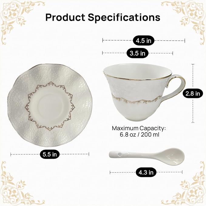 Tea Cup and Saucer Set for 1, 6.8 Oz | Coffee Cup - Image 3