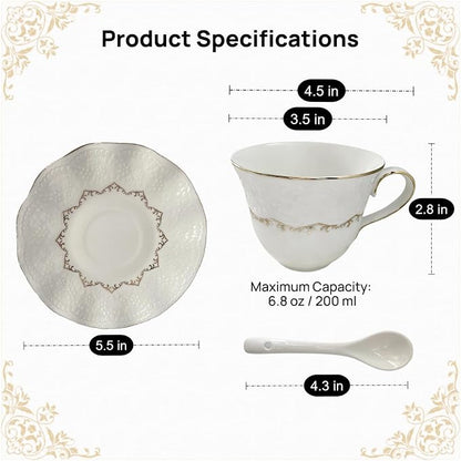 Tea Cup and Saucer Set for 1, 6.8 Oz | Coffee Cup - Image 3