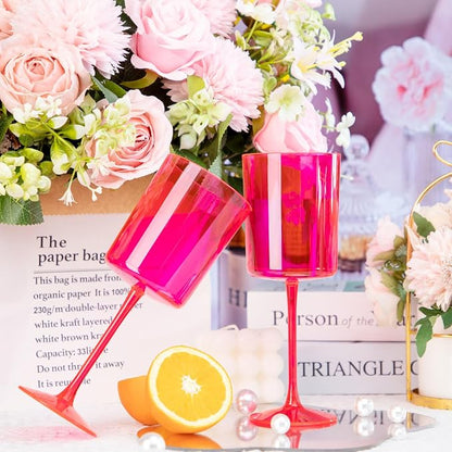 Ciaell 12 Pack Hot Pink Plastic Wine Glasses - Image 6