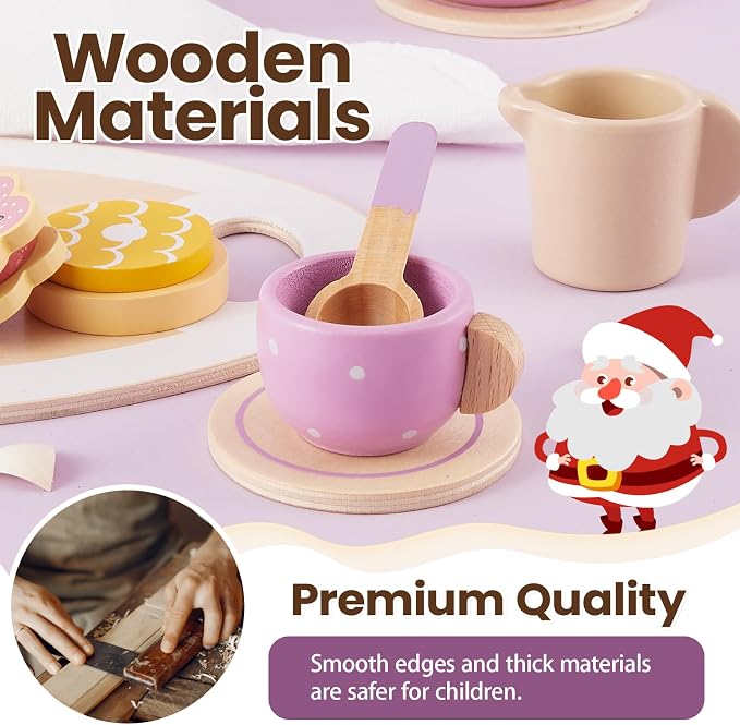 Tea Party Set for Little Girls, Wooden Tea Set for Toddlers 1-3 | Girls Tea - Image 2