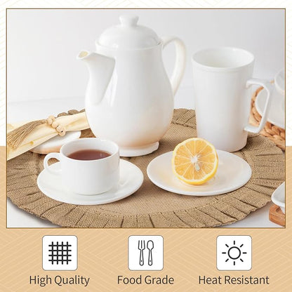 Gejoy 18 Pcs Round Burlap Placemats Wood Bead Napkin Rings - Image 3