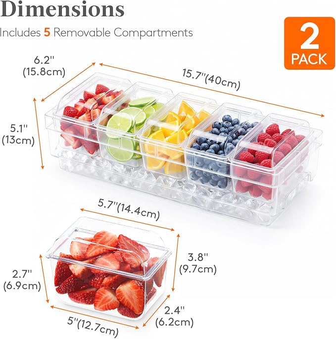 Lifewit Chilled Condiment Container 2Pcs, Individual Lids & Handle Design | - Image 3