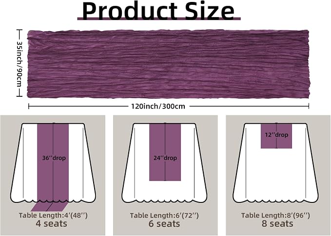 Purple Cheesecloth Table Runner Wedding Bridal Shower Home Boho Decor | 35x120 - Image 2