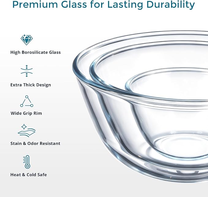 E-far Glass Mixing Bowls with Airtight Lids Set - Image 3