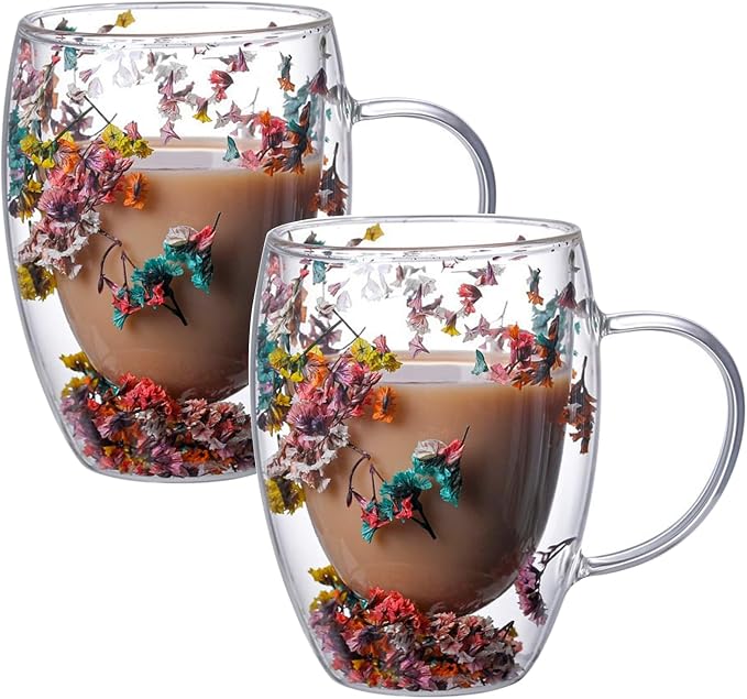Viovian 13oz Double Wall Glass Coffee Mugs Set of 2 Insulated Glass Coffee Cups by Viovian