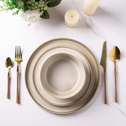 GBHOME Ceramic Dinnerware Sets for 8, 24 Pieces Stoneware Plates and Bowls Sets, Scratch Resistant Dishes, Dishwasher & Microwave Safe, Reactive Glaze-Cappuccino