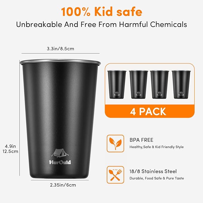 8 Pack Stainless Steel Cups 16oz -Black Stackable Metal Drinking Glasses - Image 2