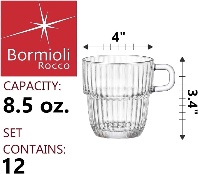 Bormioli Rocco Barshine 8.5 oz. Tea or Coffee Cups Stackable Tempered Drinking - Image 2