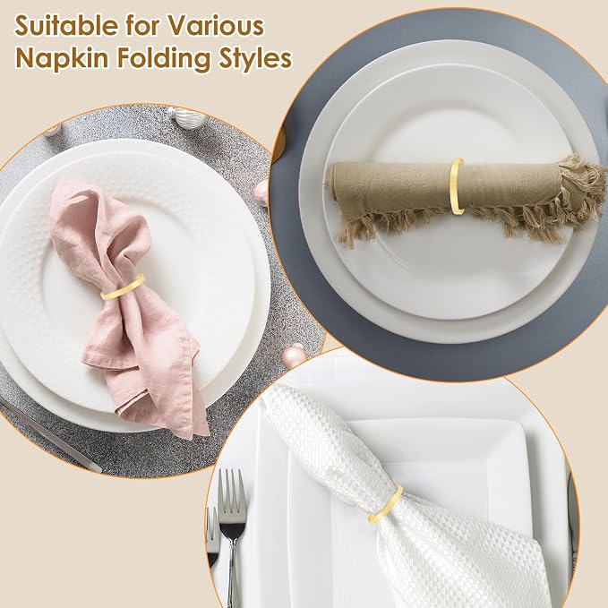 100 Pcs Gold Napkin Rings Bulk, Metal Napkin Ring Holders Round Buckles - Image 6