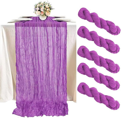FUHSY 5 Pack 10FT Gazue Cheesecloth Fabric Table Runner Bulk Lilac Rustic Vintage Party Table Runner 36x120 Inch Light Purple Linen Cheese Cloths Table Cloth Romantic Wedding Table Cover Overlay