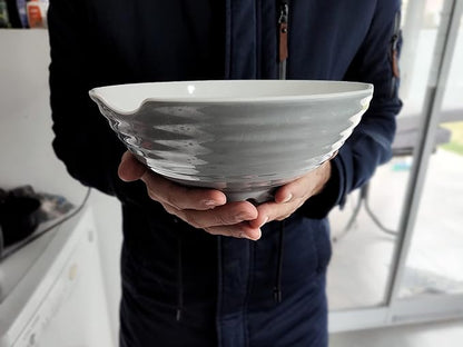 4 XL Gray White bowl set, 12 Pieces Ramen Bowls. Asian Japanese soup with Spoons and Chopsticks. Restaurant Quality Melamine, Large 52 oz for Noodles, Pho, Udon, Thai, Chinese dinnerware, 9 inch