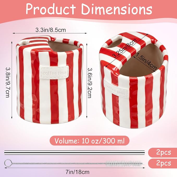 1 Pack Ceramic Coffee Mug with Sip Hole Espresso Cup 10oz with Straws Retro - Image 2