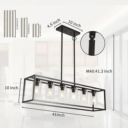 XILICON Dining Rooms Oil Rubbed Bronze Chandeliers,Kitchen Island Farmhouse Lighting Fixture Industrial Rustic Ceiling Hanging 6 Light Modern Pendant Light with Glass Shade