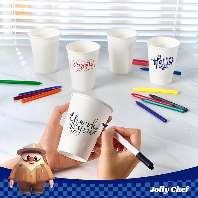 JOLLY CHEF 200 Count 12 oz Coffee Cups, Leak-Proof White Paper Cups - Image 6