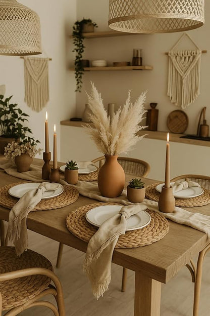 Round Woven Placemats Set of 6 (15 Inch) with Canvas Bag – Handwoven Water Hyacinth Table Mats, Boho Farmhouse Dining Decor, Heat Resistant Wicker Chargers by DECHUSE