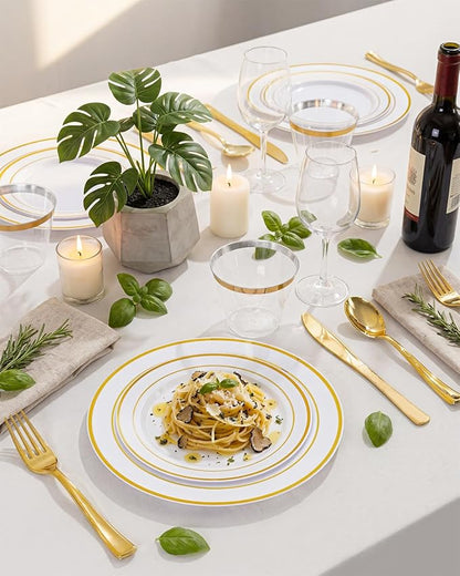 bUCLA 600Pcs White and Gold Plastic Plates - Image 6