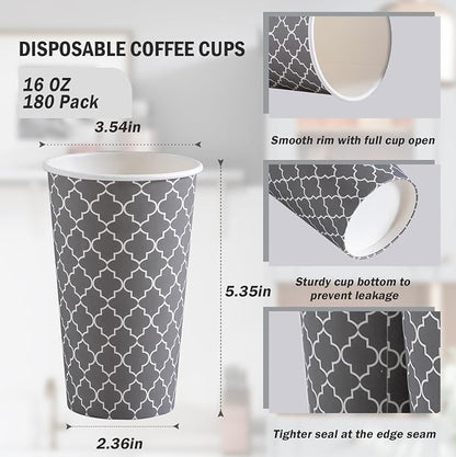 Lamosi Coffee Cups 16 oz 180 Pack, Disposable Paper Coffee Cups, Hot Cups | - Image 2