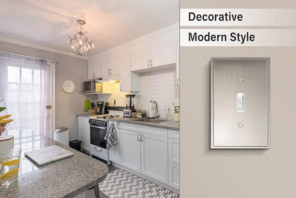 Henne Bery Soft Modern Decorative Wall Plate Switch Plate Outlet Cover (Single Toggle 3PK, Satin Nickel)