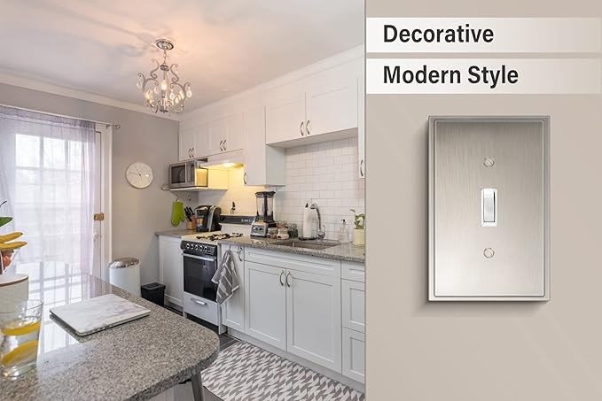 Henne Bery Soft Modern Decorative Wall Plate Switch Plate Outlet Cover (Single Toggle 2PK, Satin Nickel)