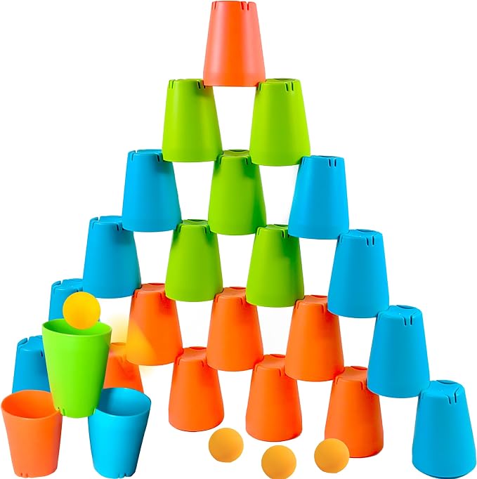 3-in-1 Cup Stacking Set; Toddler to Young Kids Quick Stacking Cups Game; by RAINBOWTOYFROG