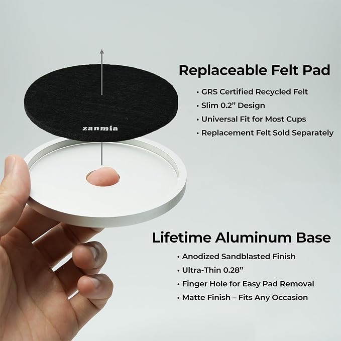 Black Long-Lasting Metal Coaster, Absorbent Replaceable Felt Pads, Non-Slip | - Image 2