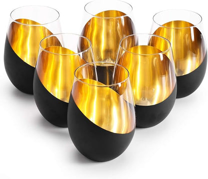 MyGift Modern Matte Black and Gold Tilted Design Stemless Wine Glasses Tumblers by MyGiftHome