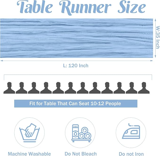 Baby Blue 10FT Cheesecloth Table Runner Boho Gauze Fabric Table Runner Rustic - Image 4