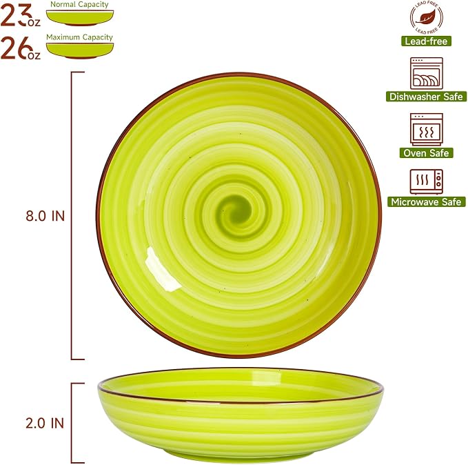 KitchenTour Pasta Bowls, Ceramic Salad Bowls Serving Bowl Set 26 oz, 8 Inch - Image 2