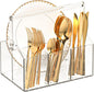 Acrylic Utensil Caddy.Silverware Organizer & Utensil Holder-Heavy-Duty Countertop Cutlery Caddy for Spoons, Forks, Knives, Napkins, Plates | Space-Saving Table, Buffet, Picnic Party Essential