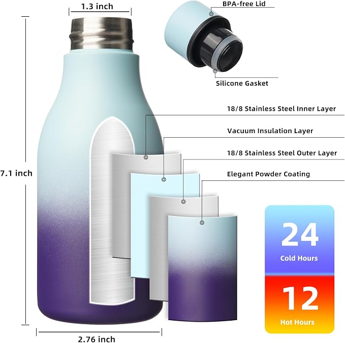 BJPKPK 12oz Insulated Water Bottle, Stainless Steel Bottle - Image 3