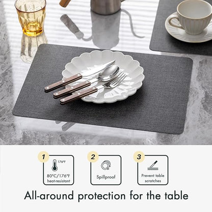 Faux Leather Placemats Set of 6 Vinyl Washable Wipeable Table Mats for Kitchen Dining Table Heat Resistant Waterproof Modern Indoor/Outdoor Placemats Non-Slip Easy Clean Place Mats (Midnight)