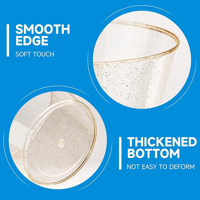 RACETOP 9 oz 200 Pack Gold Glitter Plastic Cups | Disposable Gold Glitter Clear - Image 4