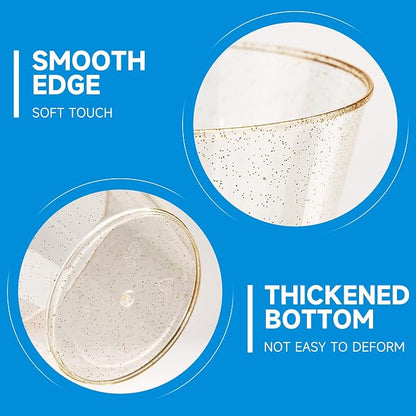 RACETOP 9 oz 200 Pack Gold Glitter Plastic Cups | Disposable Gold Glitter Clear - Image 4