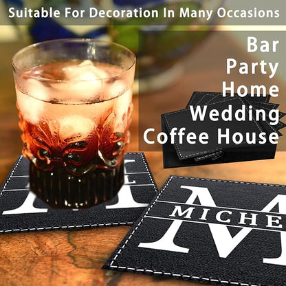 Personalized Coasters, Custom Set of 6 Leather Coaster - Image 6