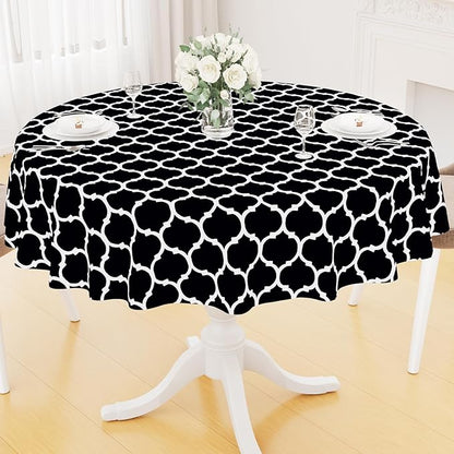 Smiry Round Plastic Table Cloth, Waterproof Vinyl Tablecloth with Flannel Backing for Round Tables, Wipeable Spillproof Tablecloths for Dining, Camping, Indoor and Outdoor (60" Round, Black)
