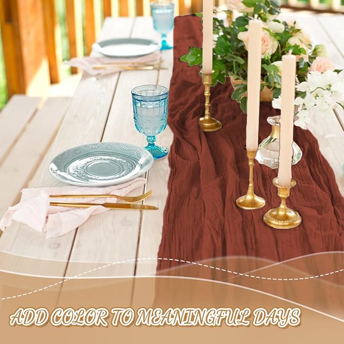2 Pack Cheesecloth Table Runner, 120 Inch Terracotta Table Runner - Image 5