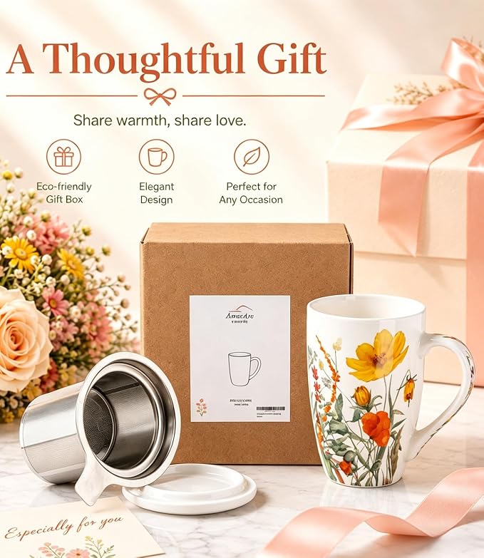 AmorArc Tea Cup With Infuser and Lid, 18oz Loose Leaf Tea Mug With Steeper | - Image 9