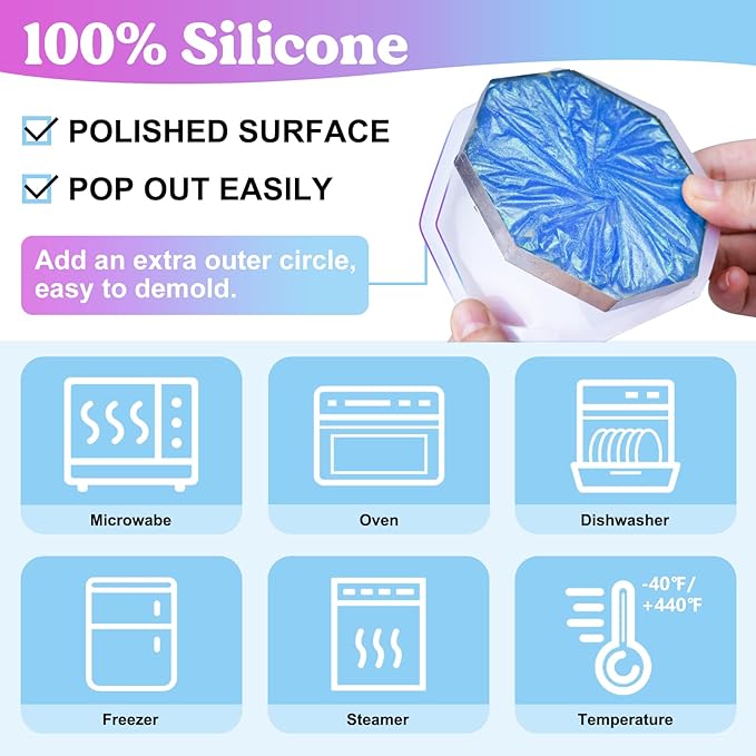 LET'S RESIN 18 Pcs Coaster Resin Molds Silicone, Coaster Molds | - Image 4