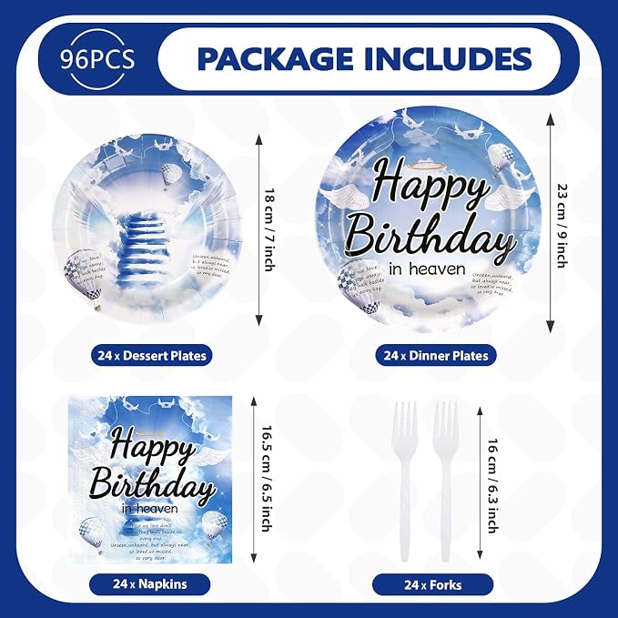 96 Pcs Happy Birthday in Heaven Party Decorations, Serves 24 | Funeral - Image 5
