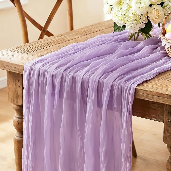 6Pcs Lilac Table Runner, 10FT Rustic Gauze Lavender Table Runner 35*120inch by Miucat