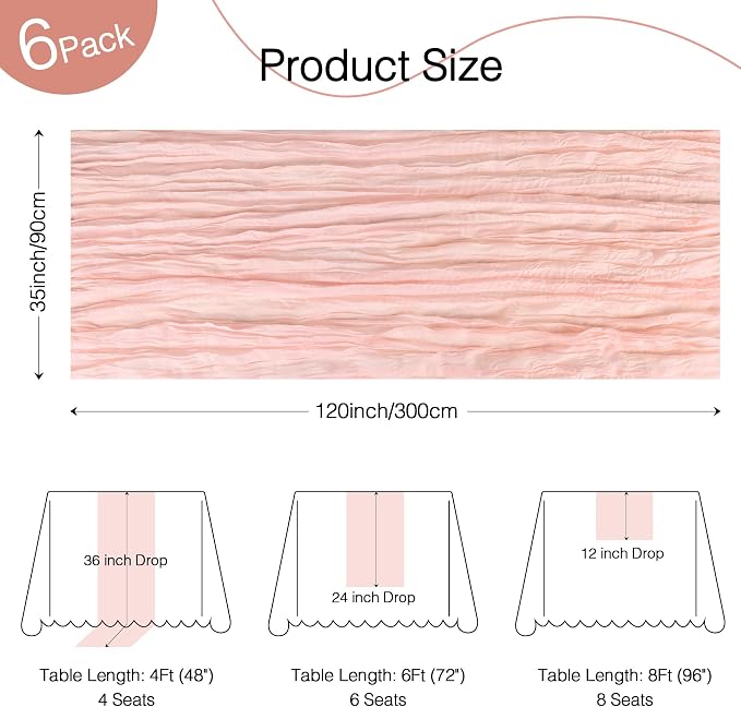 12 Pack Dusty Pink Cheesecloth Table Runner Boho Gauze Home Decor | 120 Inch - Image 2
