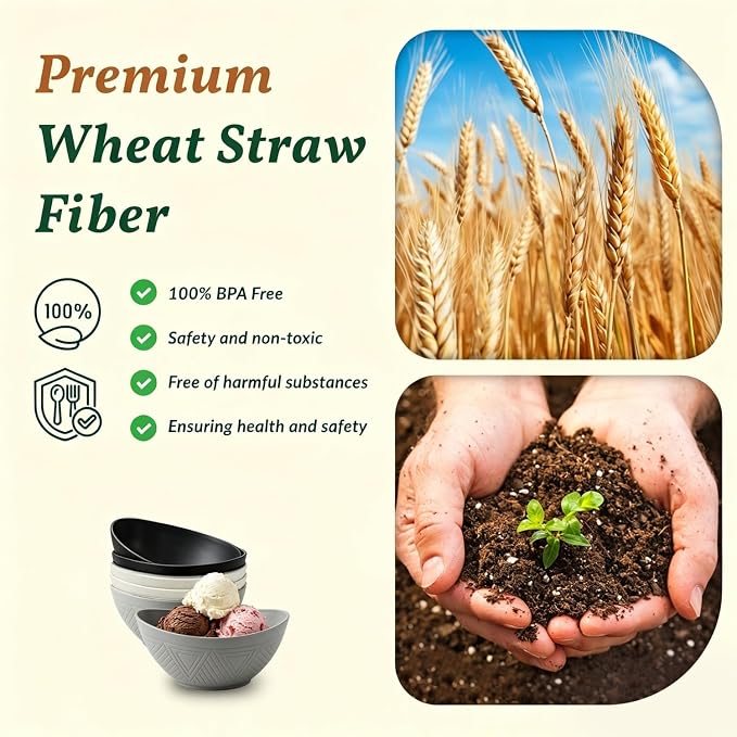 Unbreakable Snack Bowls, Wheat Straw Small Bowls, 10 OZ Plastic Bowls - Image 3