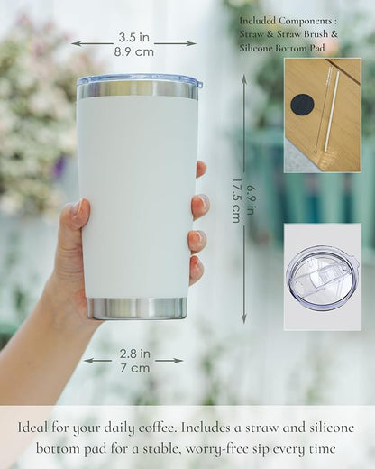 20oz Travel Coffee Tumbler 8 Pack, Lids and Straws, Stainless Steel | Double - Image 2