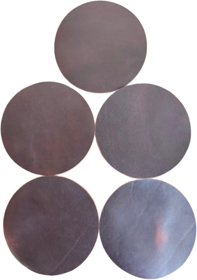 Full Grain Genuine Leather, Oil Wax Brown, 11cm Circular Coasters 5 pcs | - Image 4