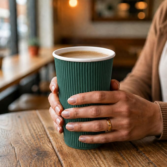 Restaurantware Ripple Wall Coffee Cups 500 Count 16 Ounce Insulated Forest - Image 5