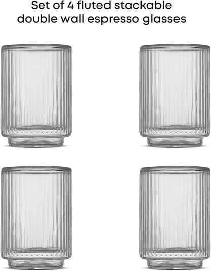 JoyJolt Haven Fluted Stackable Espresso Cups Set of 4, 2.5oz Ribbed Double Wall - Image 4